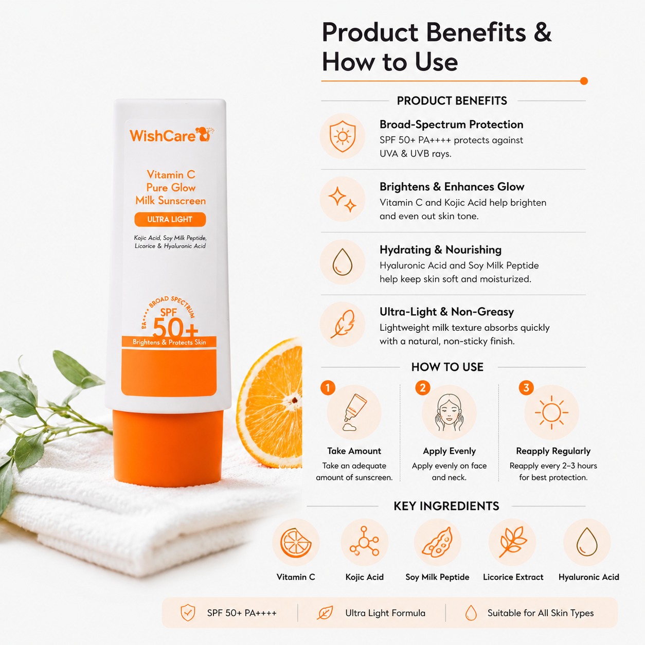 WishCare Vitamin C Pure Glow Milk Sunscreen