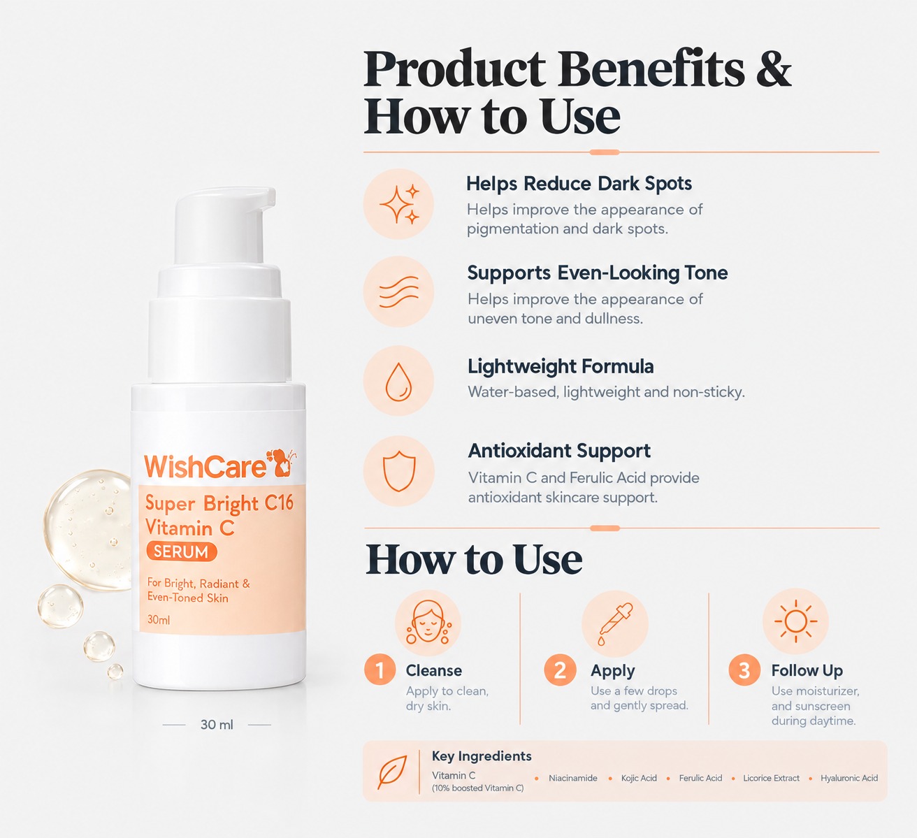 WishCare Super Bright C16 Vitamin C Serum for dark spots
