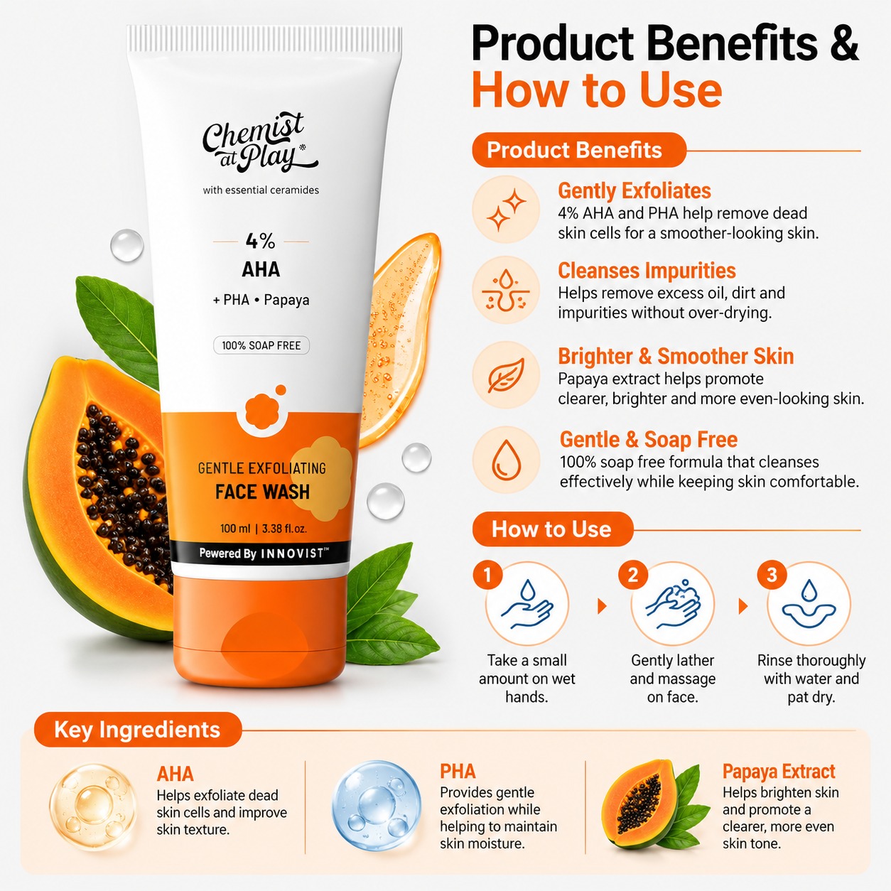 Chemist At Play Gentle Exfoliating Face Wash 100ml with Papaya Extract