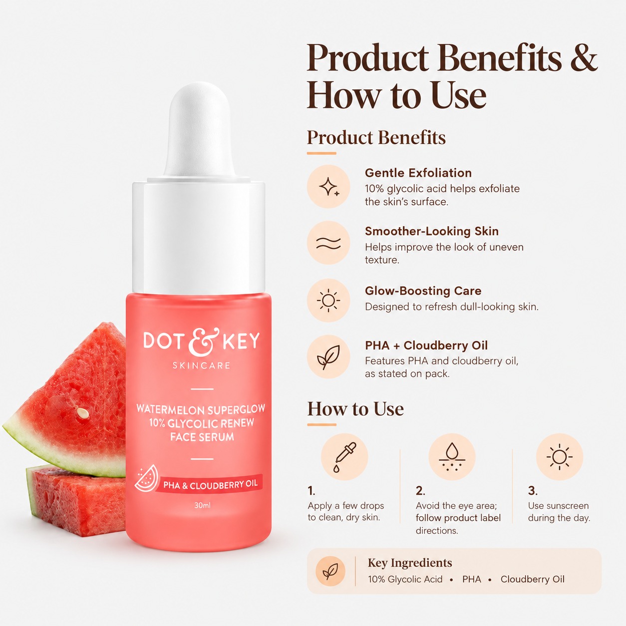 Dot & Key Watermelon Exfoliating Face Serum for Skin Texture