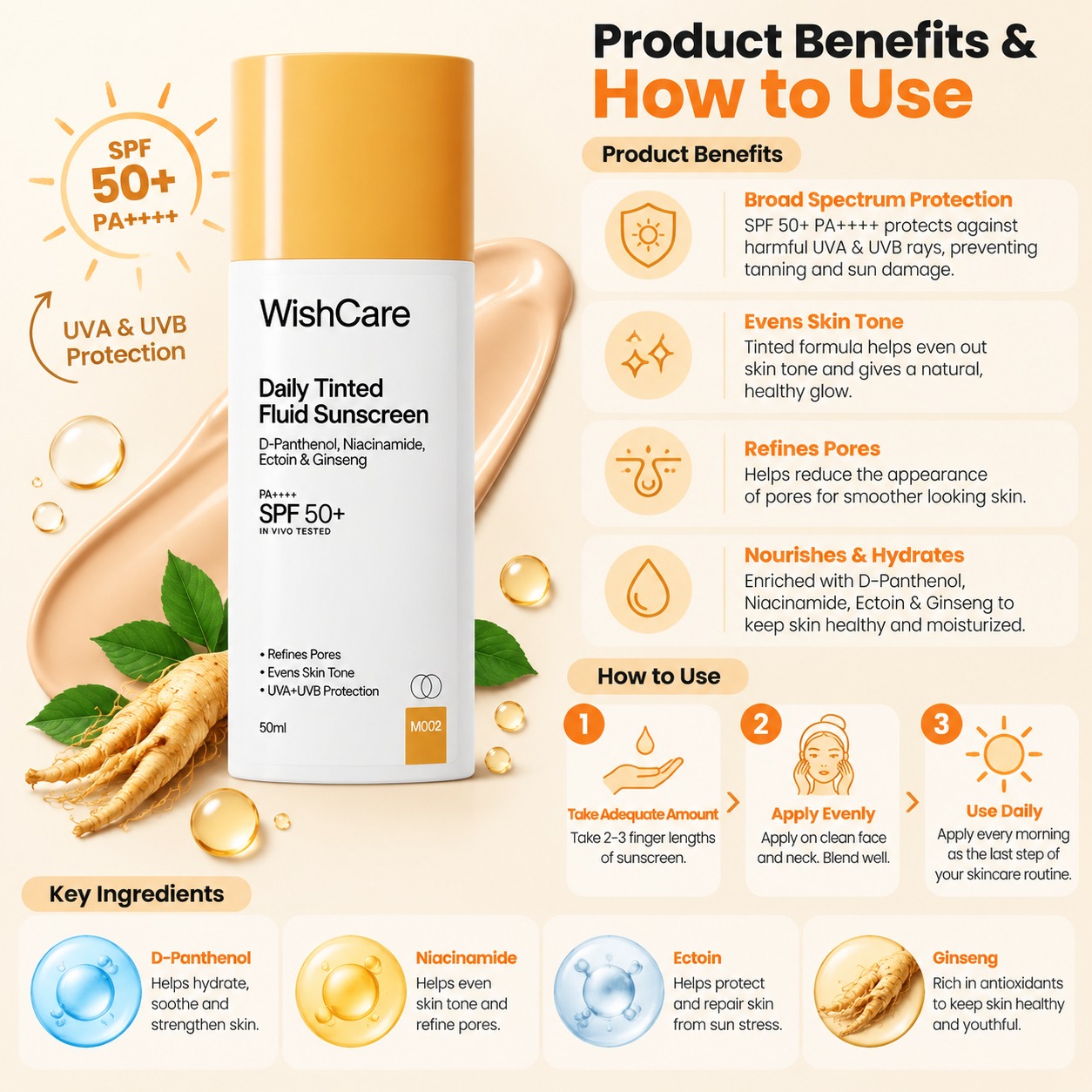 WishCare Daily Tinted Fluid Sunscreen M202